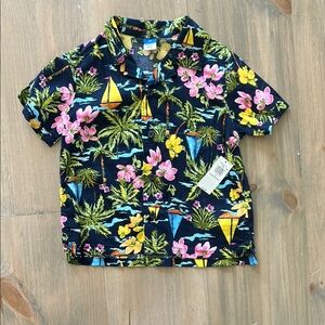 [NWT] Vibrant Floral Hawaiian Beach Vacation Shirt - Navy, Pink, Yellow